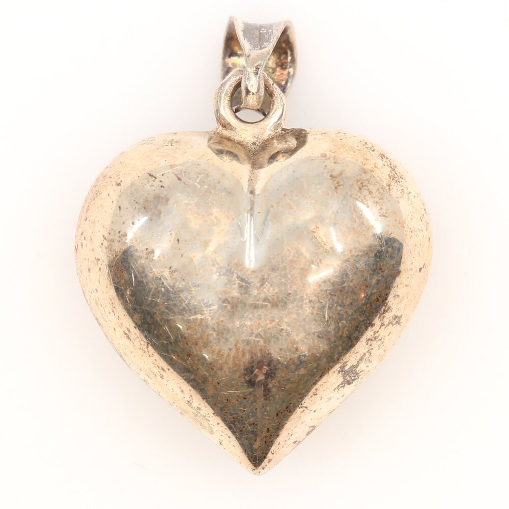 Vintage 925 Sterling Silver‎ Puffy Heart Pendant Classic Timeless Style - Picture 2 of 4